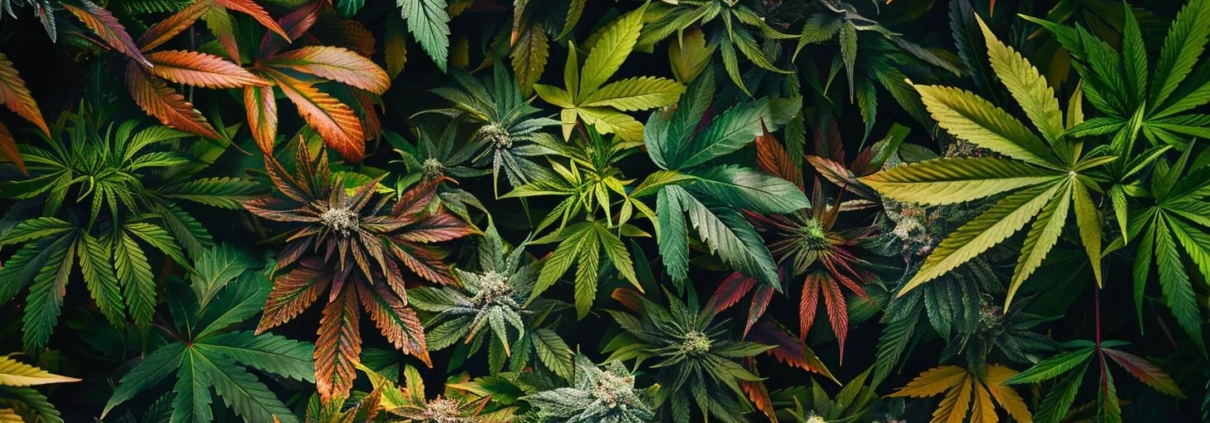 Diverse cannabis strains in a natural setting highlighting health and wellness